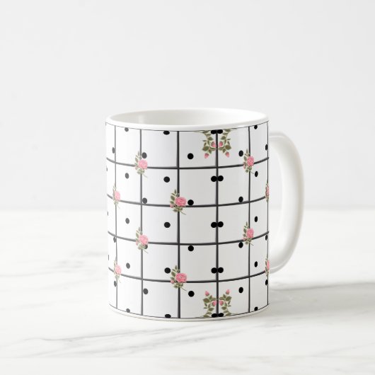 Modern Floral Grid Roos Design Koffiemok (Voorkant rechts)