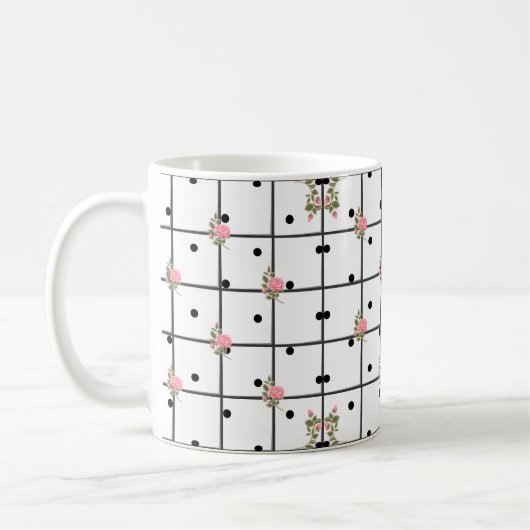 Modern Floral Grid Roos Design Koffiemok (Links)