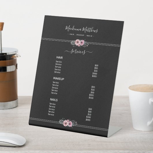 Modern Floral Handtekening Black Salon Service Men Reclamebord Met Voetstuk (Insitu)