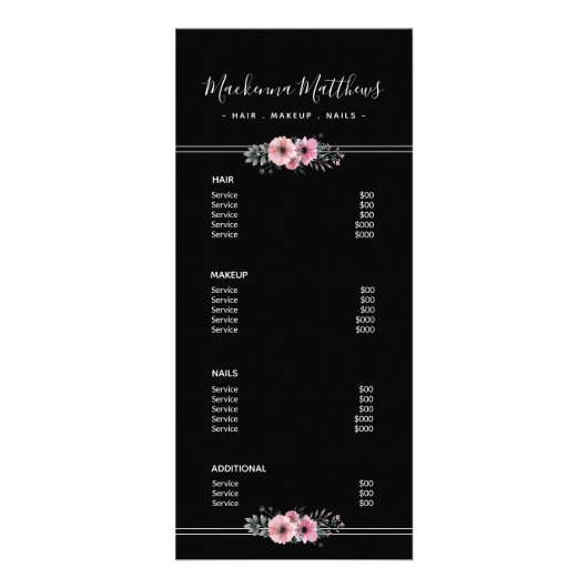 Modern Floral Handtekening Black Salon Service Men Reclamekaart (Voorkant)