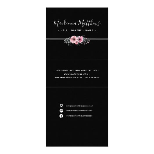 Modern Floral Handtekening Black Salon Service Men Reclamekaart (Achterkant)