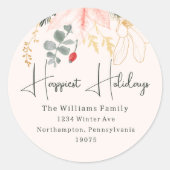 Modern Floral Happiest Feestdagen Envelope Seals Ronde Sticker (Voorkant)