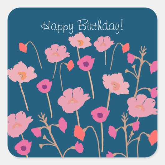 Modern Floral Happy Birthday Vierkante Sticker (Voorkant)