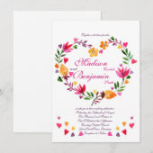 Modern Floral Heart Wedding Invitations Kaart (Voorkant / Achterkant)