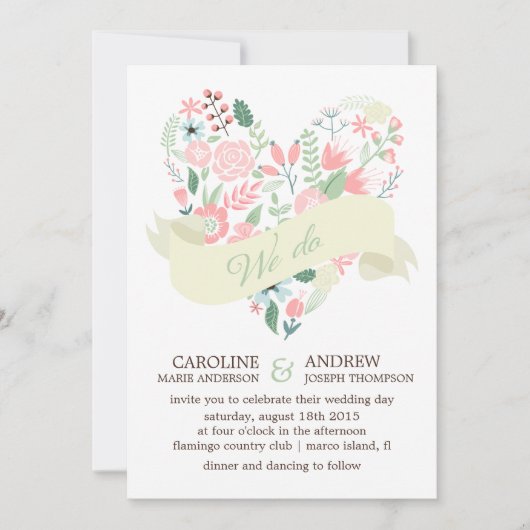 Modern Floral Heart Wedding Kaart (Voorkant)