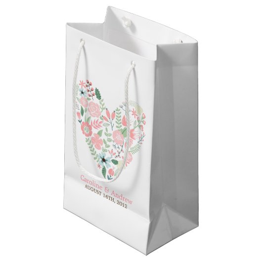 Modern Floral Heart Wedding Klein Cadeauzakje (Voorkant Gekanteld)