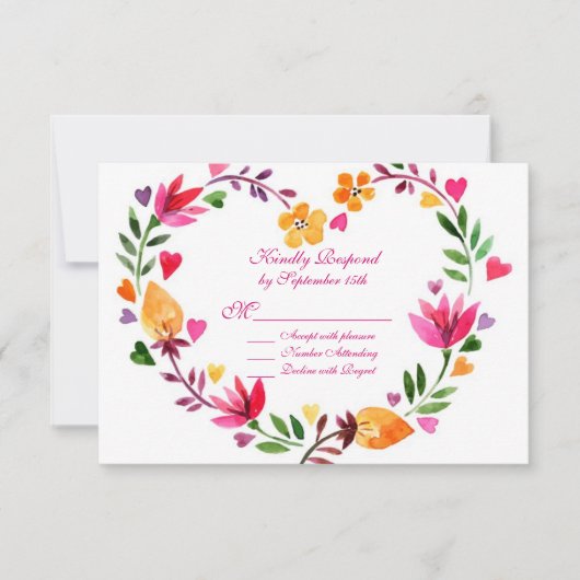 Modern Floral Heart Wedding RSVP-kaarten RSVP Kaartje (Voorkant)