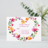 Modern Floral Heart Wedding RSVP-kaarten RSVP Kaartje (Staand voorkant)