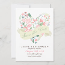 Modern Floral Heart Wedding Save the Date