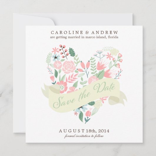 Modern Floral Heart Wedding Save the Date (Voorkant)