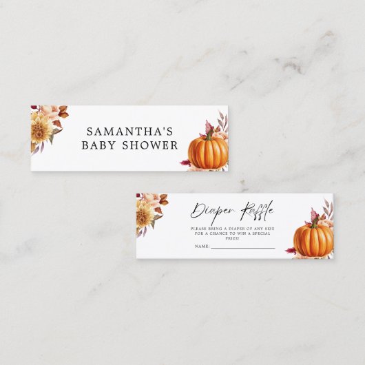 Modern Floral Herfst Baby shower Luier Raffle Mini Visitekaartje (Voorkant / Achterkant)