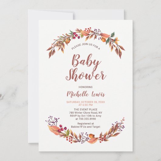 Modern Floral Herfst Boy Baby shower Kaart (Voorkant)