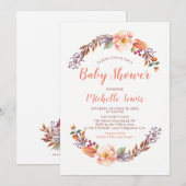 Modern Floral Herfst Girl Baby shower Kaart (Voorkant / Achterkant)