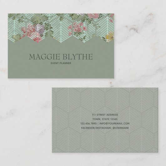 Modern Floral Hexagon Visitekaartje (Voorkant / Achterkant)
