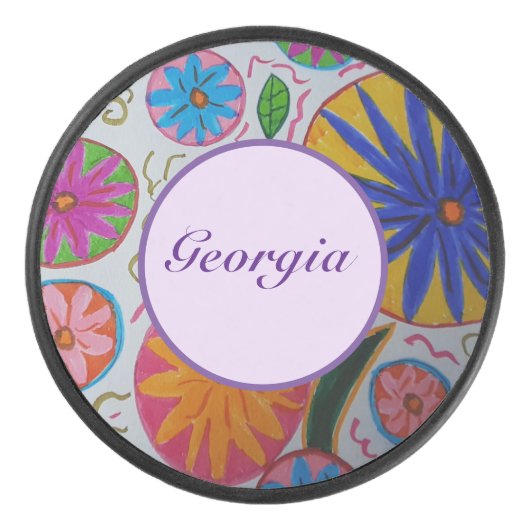 Modern Floral Hockey Puck (Voorkant)
