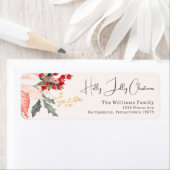 Modern Floral Holly Jolly Christmas Retouradres Etiket (Insitu)