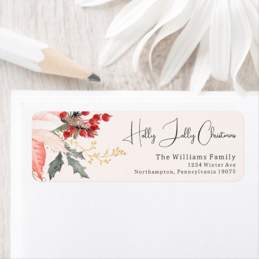 Modern Floral Holly Jolly Christmas Retouradres Etiket (Insitu)