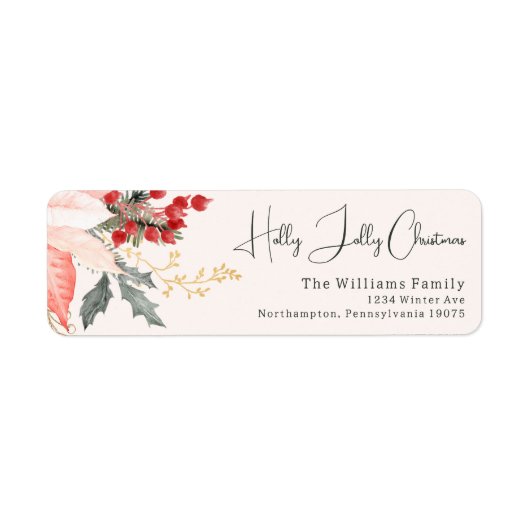 Modern Floral Holly Jolly Christmas Retouradres Etiket (Voorkant)
