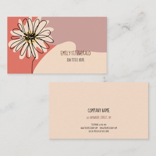 Modern Floral Illustration Shapes Pink Coral Girly Visitekaartje (Voorkant / Achterkant)