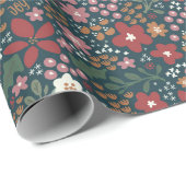 Modern Floral Joy and Merry Wrapping Paper Cadeaupapier (Rol Hoek)