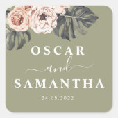 Modern Floral Khaki Tropische bladeren & orchidee Vierkante Sticker (Voorkant)