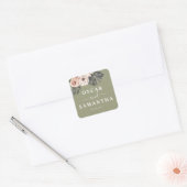 Modern Floral Khaki Tropische bladeren & orchidee Vierkante Sticker (Envelop)