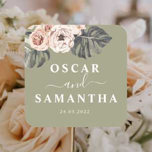 Modern Floral Khaki Tropische bladeren & orchidee Vierkante Sticker