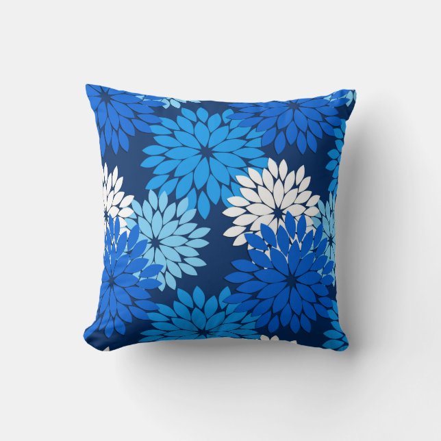 Modern Floral Kimono print, blauw, Aqua & Navy dan Kussen (Voorkant)