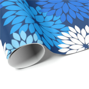 Modern Floral Kimono Print, Blue, Aqua & Navy Cadeaupapier