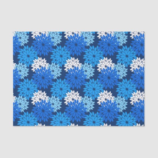 Modern Floral Kimono Print, Blue, Aqua & Navy Tissuepapier (Voorkant)