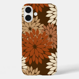 Modern Floral Kimono Print, Chocolate Brown iPhone 16 Plus Hoesje
