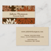 Modern Floral Kimono Print, Chocolate Brown & Tan Visitekaartje (Voorkant / Achterkant)