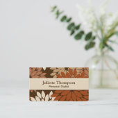 Modern Floral Kimono Print, Chocolate Brown & Tan Visitekaartje (Staand voorkant)