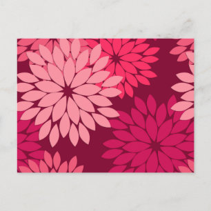 Modern Floral Kimono Print, Coral Pink & Burgundy Briefkaart