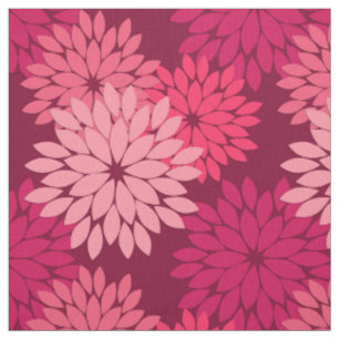 Modern Floral Kimono Print, Coral Pink & Burgundy Stof