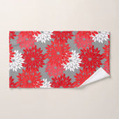Modern Floral Kimono Print, Coral Red en Grey Bad Handdoek (Handdoek)