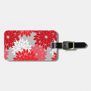 Modern Floral Kimono Print, Coral Red en Grey Bagagelabel