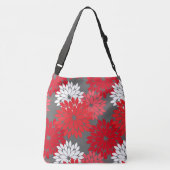 Modern Floral Kimono Print, Coral Red en Grey Crossbody Tas (Achterkant)