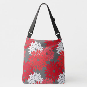 Modern Floral Kimono Print, Coral Red en Grey Crossbody Tas