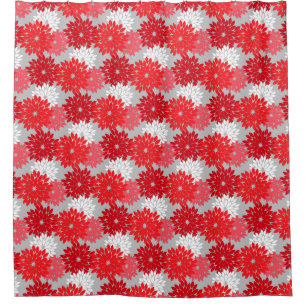 Modern Floral Kimono Print, Coral Red en Grey Douchegordijn