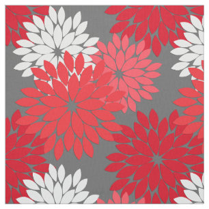 Modern Floral Kimono Print, Coral Red en Grey Stof