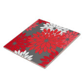 Modern Floral Kimono Print, Coral Red en Grey Tegeltje (Zijkant)