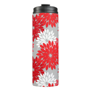 Modern Floral Kimono Print, Coral Red en Grey Thermosbeker