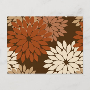 Modern Floral Kimono Print, Donkere Brown en Tan Briefkaart