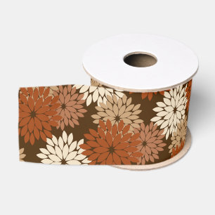 Modern Floral Kimono Print, Donkere Brown en Tan Grosgrain Lint