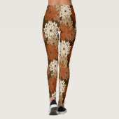 Modern Floral Kimono Print, Donkere Brown en Tan Leggings (Achterkant)