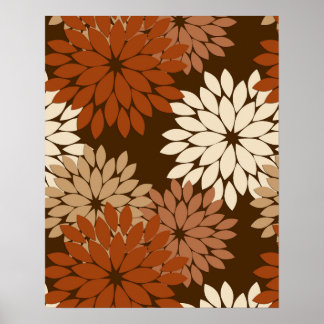Modern Floral Kimono Print, Donkere Brown en Tan Poster