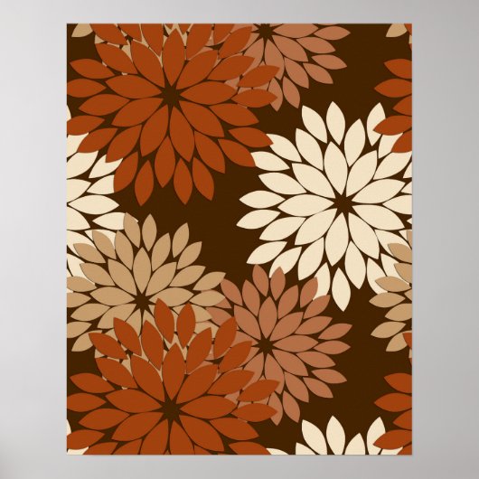 Modern Floral Kimono Print, Donkere Brown en Tan Poster (Voorkant)