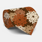 Modern Floral Kimono Print, Donkere Brown en Tan Stropdas (Opgerold)