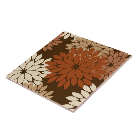 Modern Floral Kimono Print, Donkere Brown en Tan Tegeltje (Zijkant)